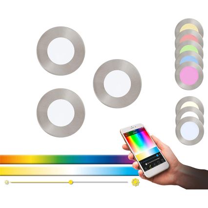 Eglo - Set 3x LED RGB Prigušiva ugradbena lampa FUEVA-C 1xLED/3W/230V