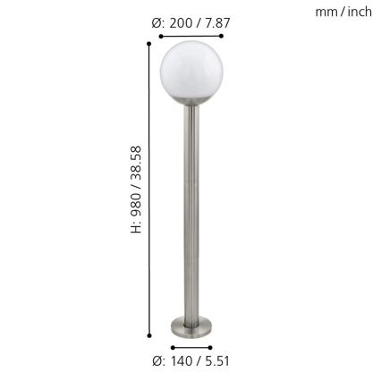 Eglo 33566 - LED Prigušiva spoljašnja lampa NISIA-C 1xE27/9W/230V 980 mm IP44