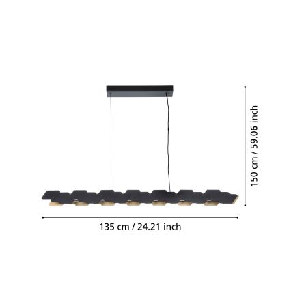 Eglo - LED Prigušivi luster na sajli LED/44W/230V 3000K crno/zlatna