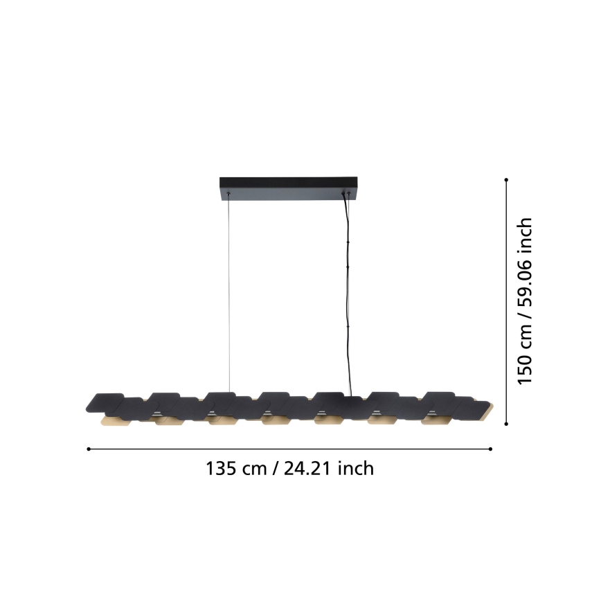 Eglo - LED Prigušivi luster na sajli LED/44W/230V 3000K crno/zlatna