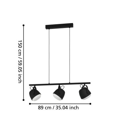 Eglo - Luster na sajli 3xE27/28W/230V crno