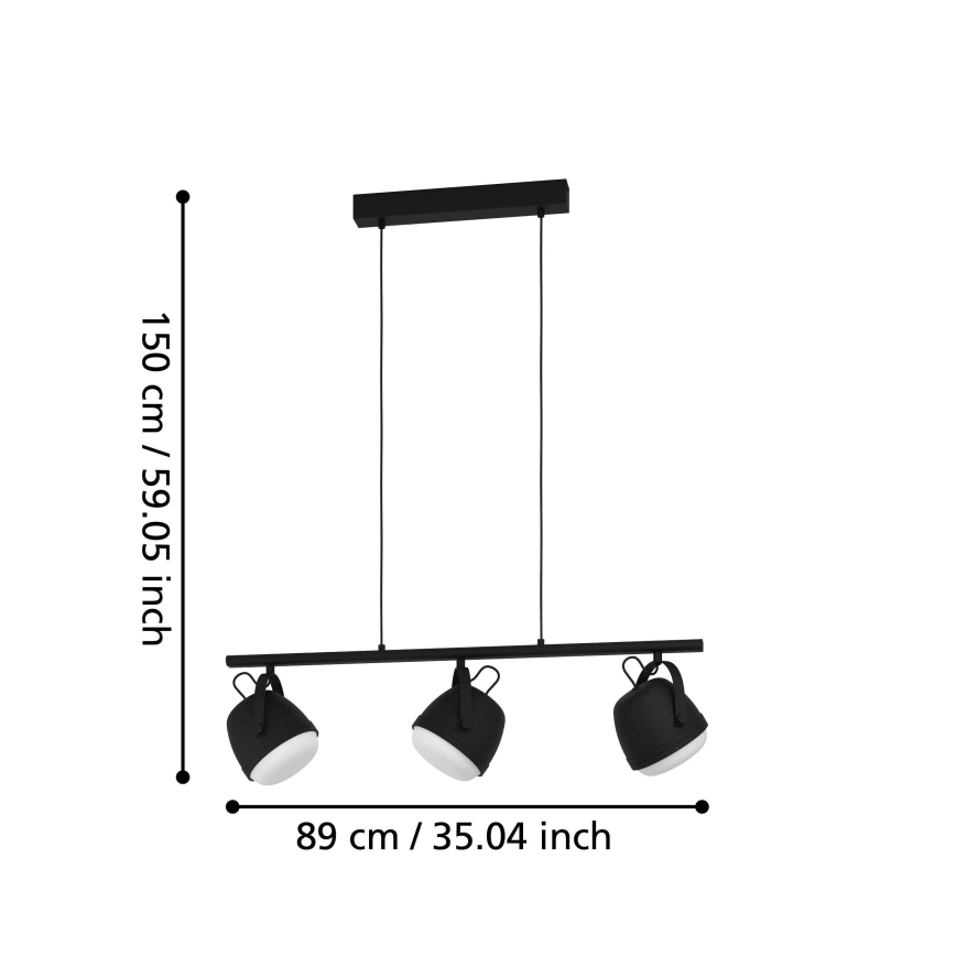 Eglo - Luster na sajli 3xE27/28W/230V crno