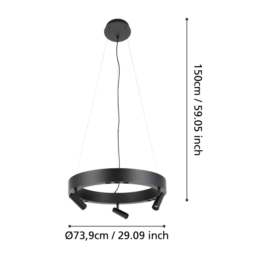 Eglo - LED Prigušivi luster na sajli 3xLED/8W/230V + 3xLED/8,5W 3000K crno + Daljinski upravljač