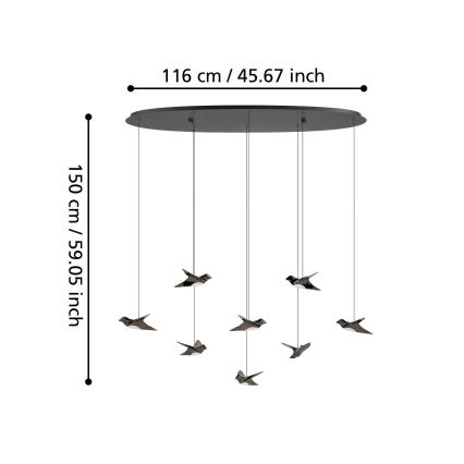 Eglo - LED Prigušivi luster na sajli 8xLED/4,2W/230V 3000K crno