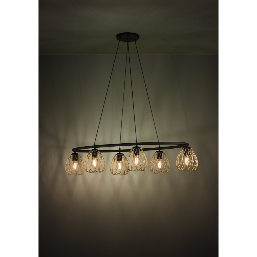 Eglo - Luster na sajli 6xE27/40W/230V crno/zlatna