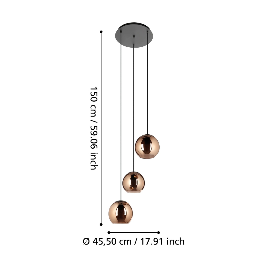 Eglo - Luster na sajli 3xE27/40W/230V bakrena