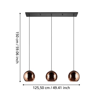 Eglo - Luster na sajli 3xE27/40W/230V bakrena