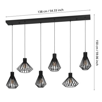Eglo - Luster na sajli 6xE27/40W/230V crno