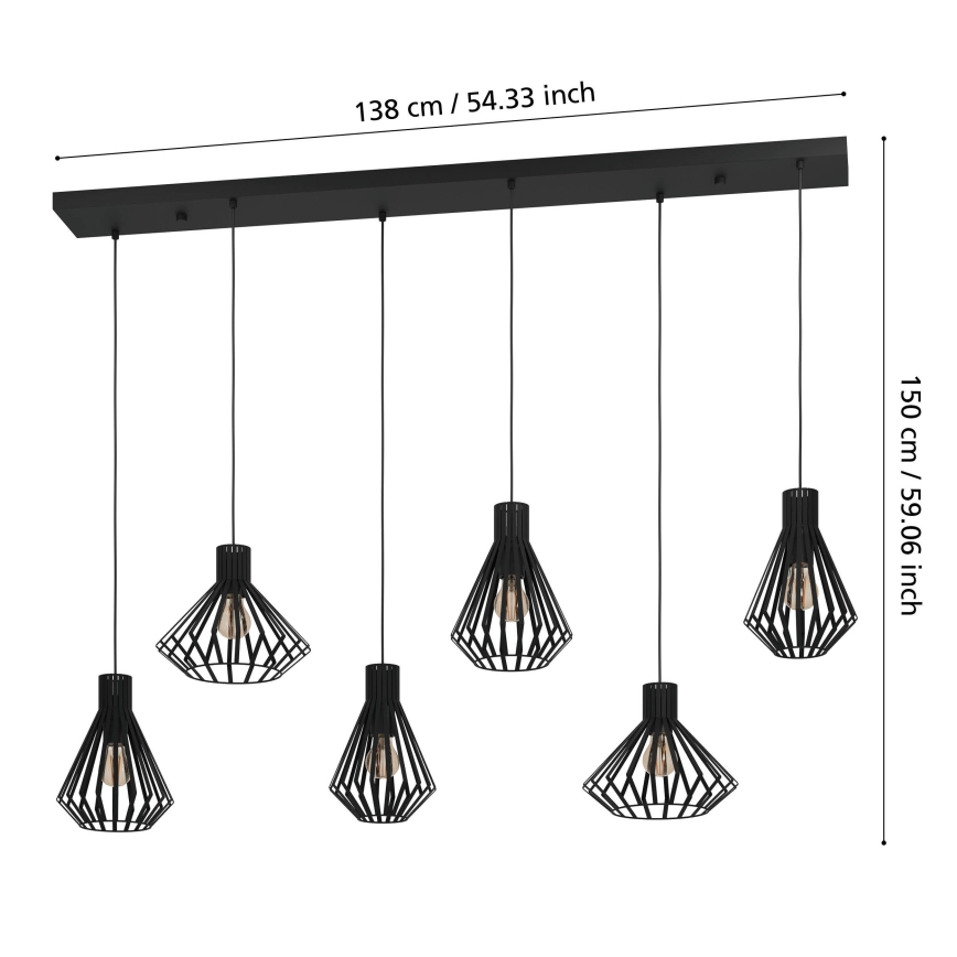 Eglo - Luster na sajli 6xE27/40W/230V crno