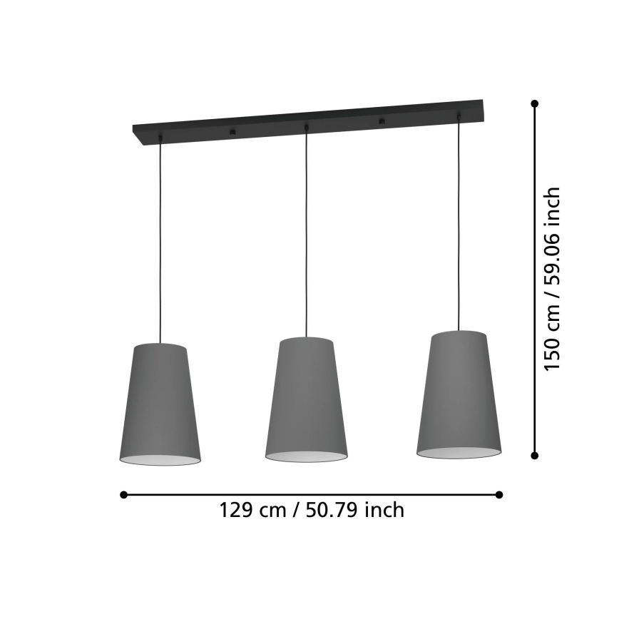 Eglo - Luster na sajli 3xE27/40W/230V sivo