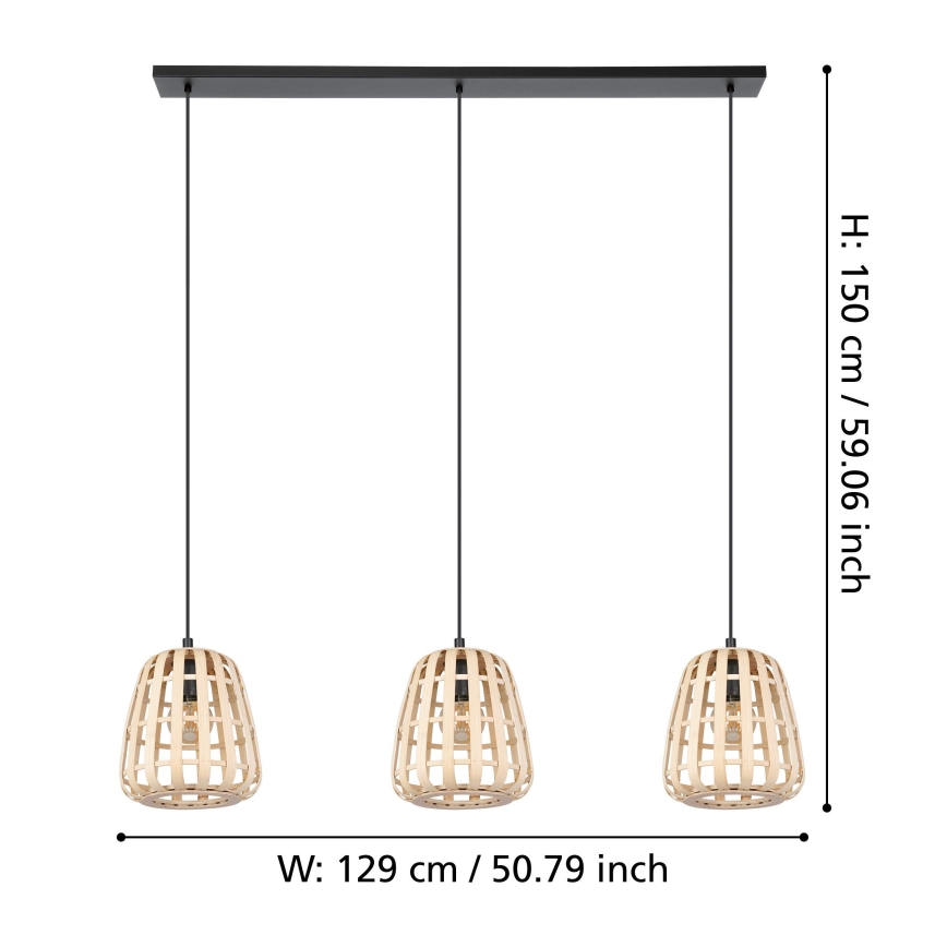 Eglo - Luster na sajli 3xE27/40W/230V braon