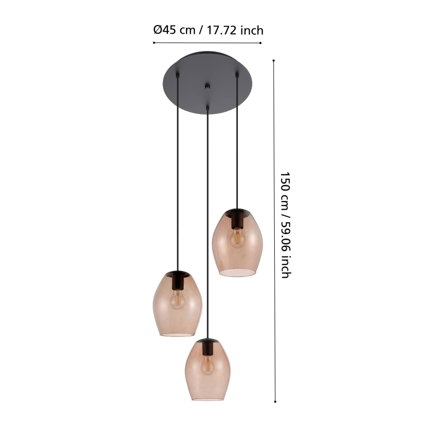 Eglo - Luster na sajli 3xE27/40W/230V braon