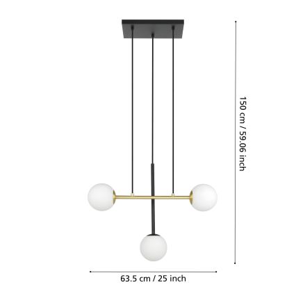 Eglo - Luster na sajli 3xE14/40W/230V zlatna/crno