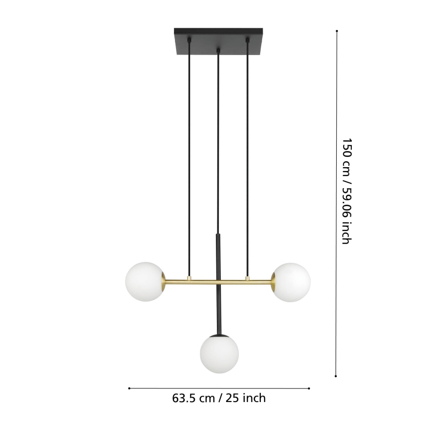 Eglo - Luster na sajli 3xE14/40W/230V zlatna/crno
