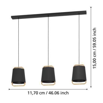 Eglo - Luster na sajli 3xE27/40W/230V crno