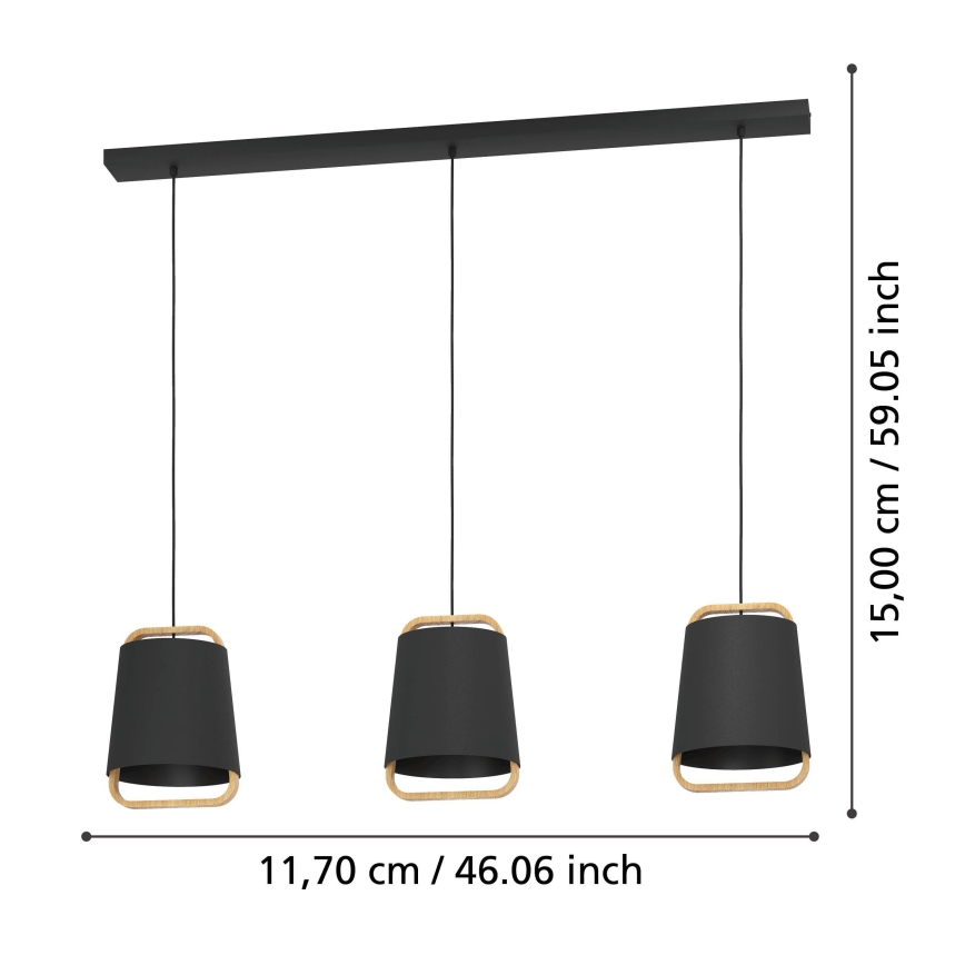 Eglo - Luster na sajli 3xE27/40W/230V crno