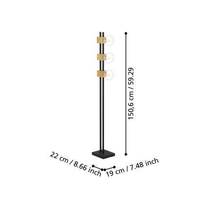 Eglo - Podna lampa 3xE27/40W/230V crno/braon