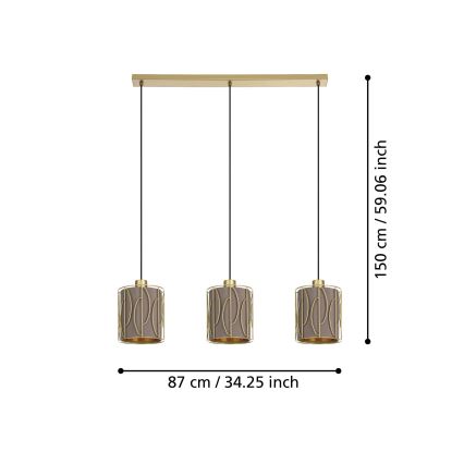 Eglo - Luster na sajli 3xE27/40W/230V zlatna/braon
