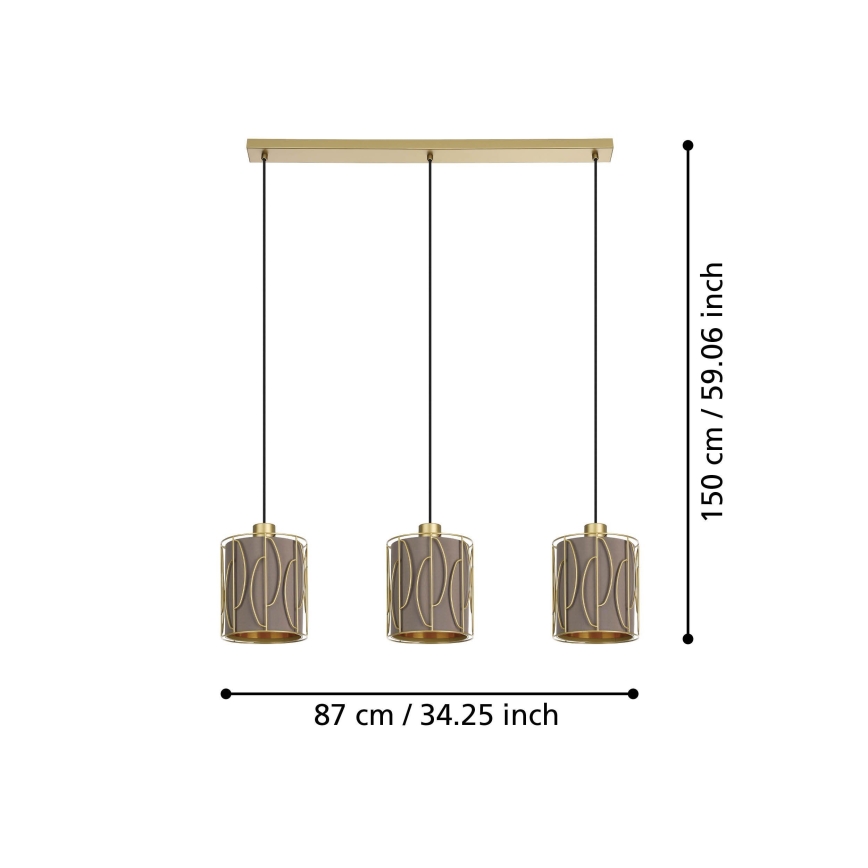 Eglo - Luster na sajli 3xE27/40W/230V zlatna/braon
