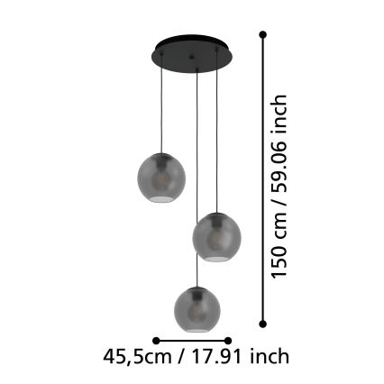 Eglo - Luster na sajli 3xE27/40W/230V sivo
