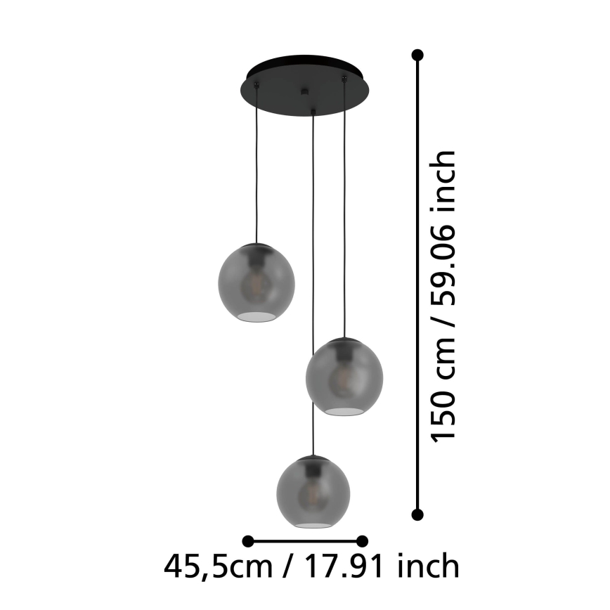 Eglo - Luster na sajli 3xE27/40W/230V sivo