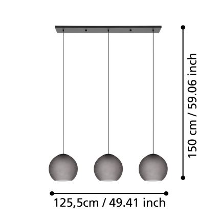 Eglo - Luster na sajli 3xE27/40W/230V sivo