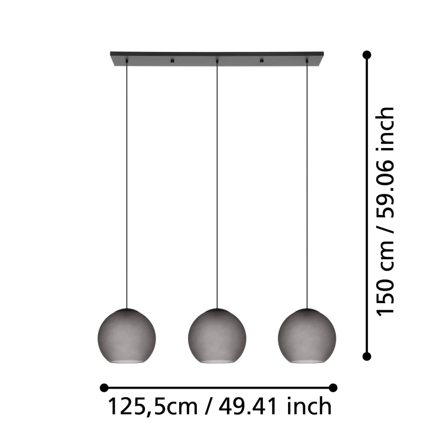 Eglo - Luster na sajli 3xE27/40W/230V sivo
