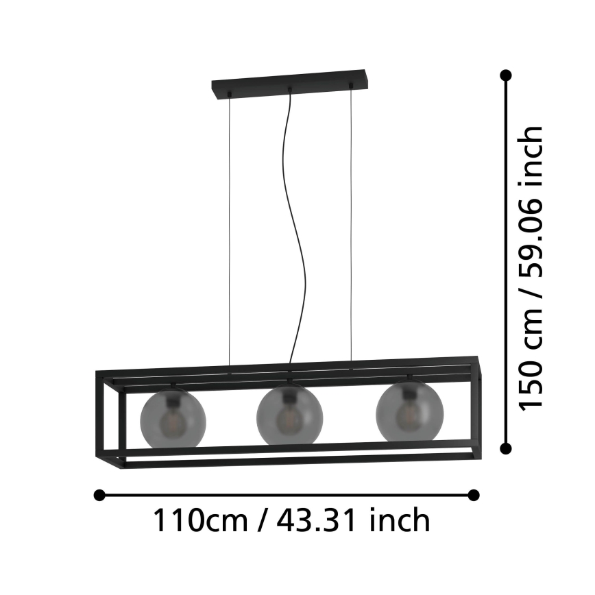 Eglo - Luster na sajli 3xE27/40W/230V sivo/crno
