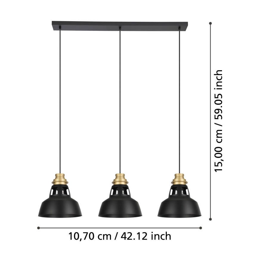 Eglo - Luster na sajli 3xE27/40W/230V crno/zlatna