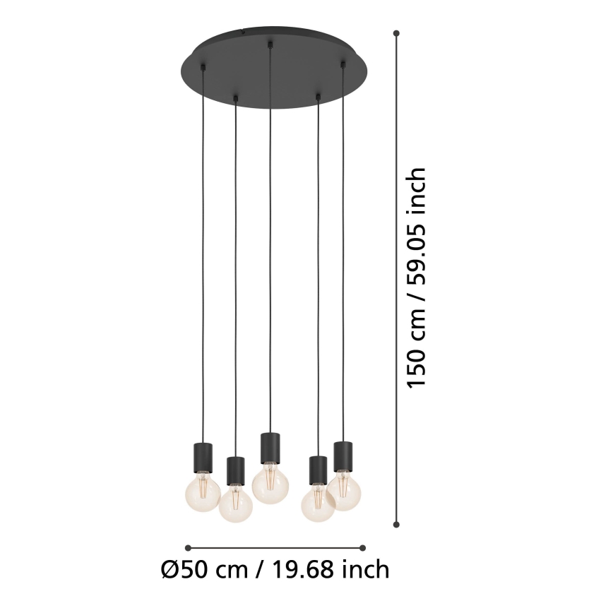 Eglo - Luster na sajli 5xE27/40W/230V crno