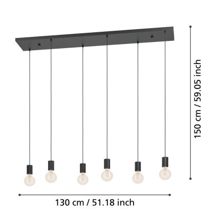Eglo - Luster na sajli 6xE27/40W/230V crno