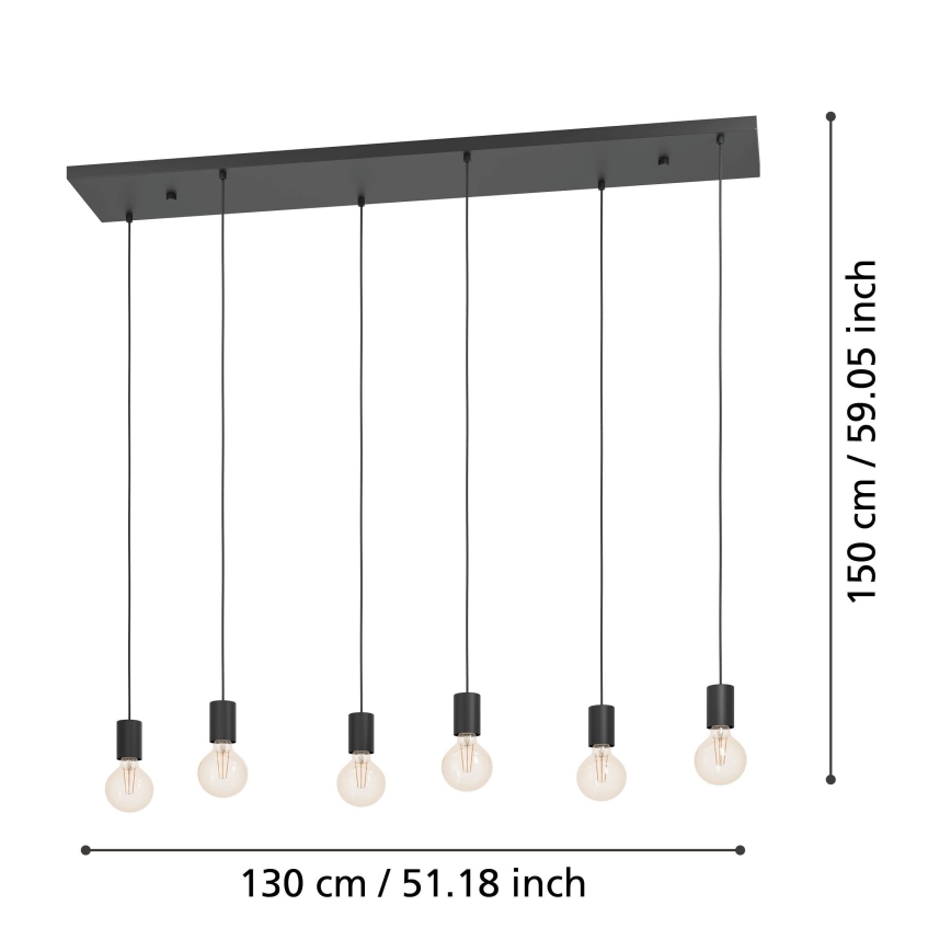 Eglo - Luster na sajli 6xE27/40W/230V crno