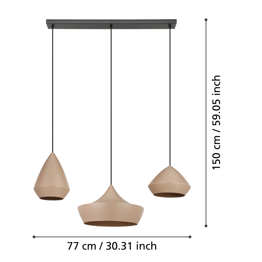 Eglo - Luster na sajli 3xE27/28W/230V bež