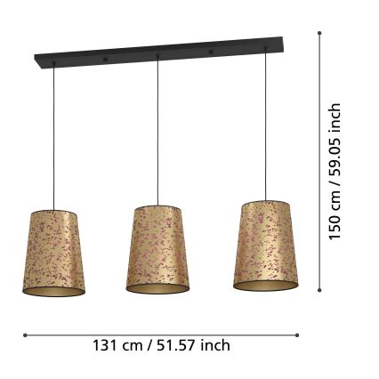 Eglo - Luster na sajli 3xE27/25W/230V zlatna/roze