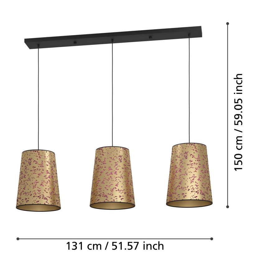 Eglo - Luster na sajli 3xE27/25W/230V zlatna/roze