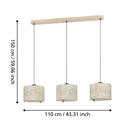 Eglo - Luster na sajli 3xE27/25W/230V bež