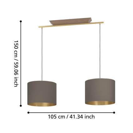 Eglo - Luster na sajli 2xE27/40W/230V braon/zlatna