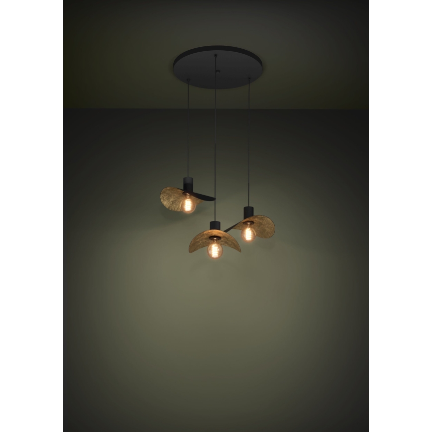 Eglo - Luster na sajli 3xE27/40W/230V crno/zlatna