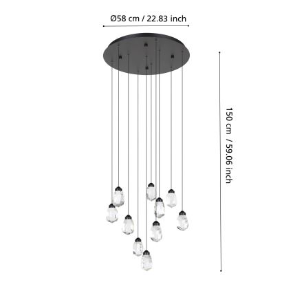 Eglo - LED Prigušivi luster na sajli 10xLED/3W/230V 3000K crno/prozirna