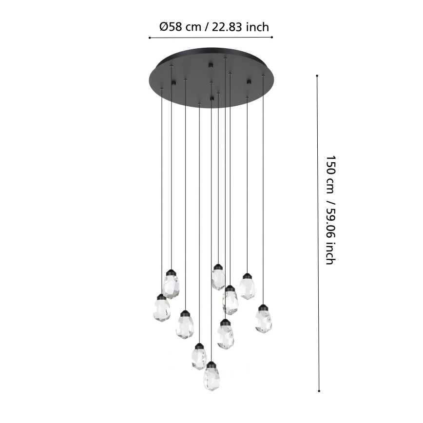 Eglo - LED Prigušivi luster na sajli 10xLED/3W/230V 3000K crno/prozirna