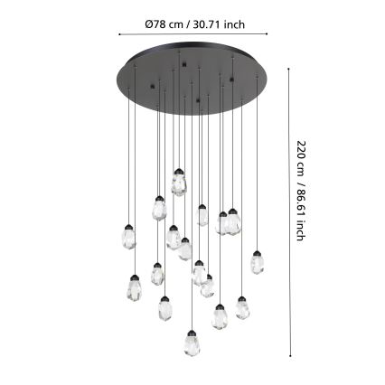 Eglo - LED Prigušivi luster na sajli 17xLED/3W/230V 3000K crno/prozirna