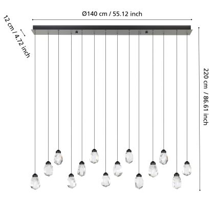 Eglo - LED Prigušivi luster na sajli 14xLED/3W/230V 3000K crno/prozirna