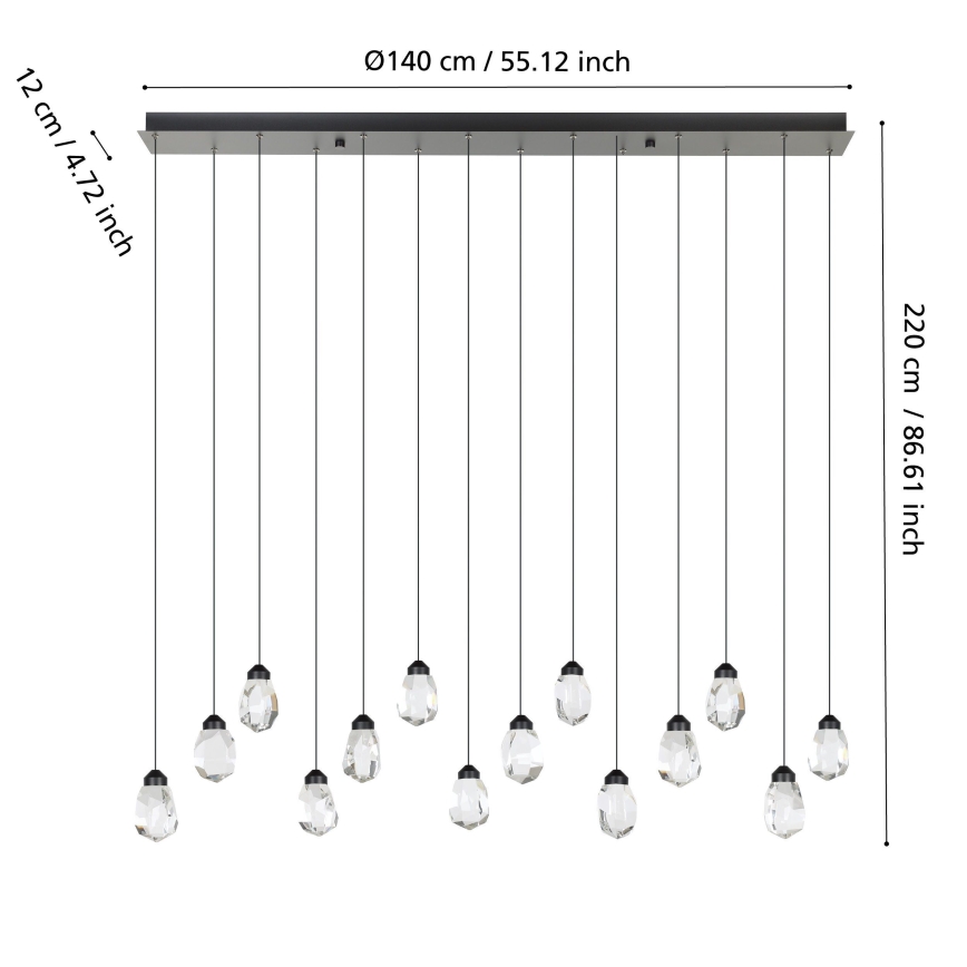 Eglo - LED Prigušivi luster na sajli 14xLED/3W/230V 3000K crno/prozirna
