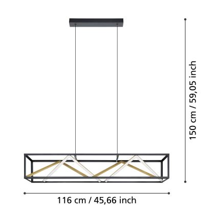 Eglo - LED Prigušivi luster na sajli LED/46W/230V 2700-6500K crno/zlatna + Daljinski upravljač