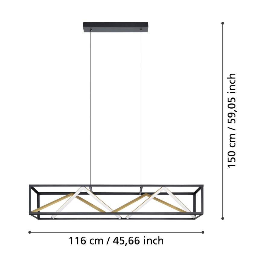 Eglo - LED Prigušivi luster na sajli LED/46W/230V 2700-6500K crno/zlatna + Daljinski upravljač