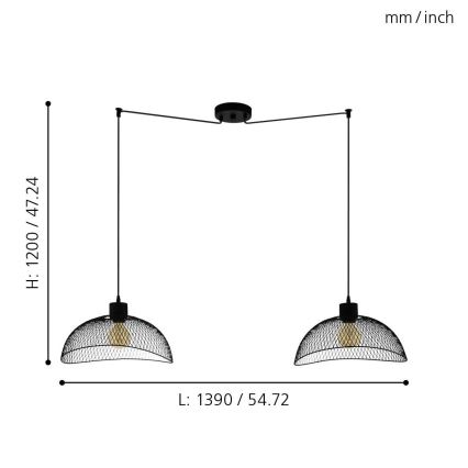 Eglo - Luster na sajli 2xE27/60W/230V pauk