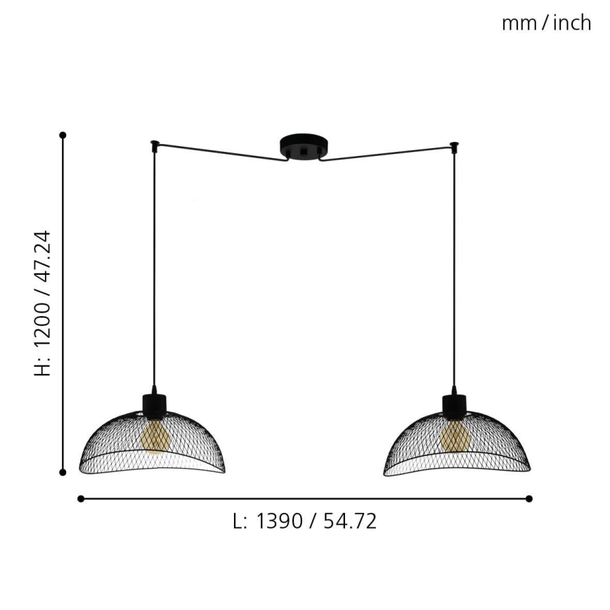 Eglo - Luster na sajli 2xE27/60W/230V pauk