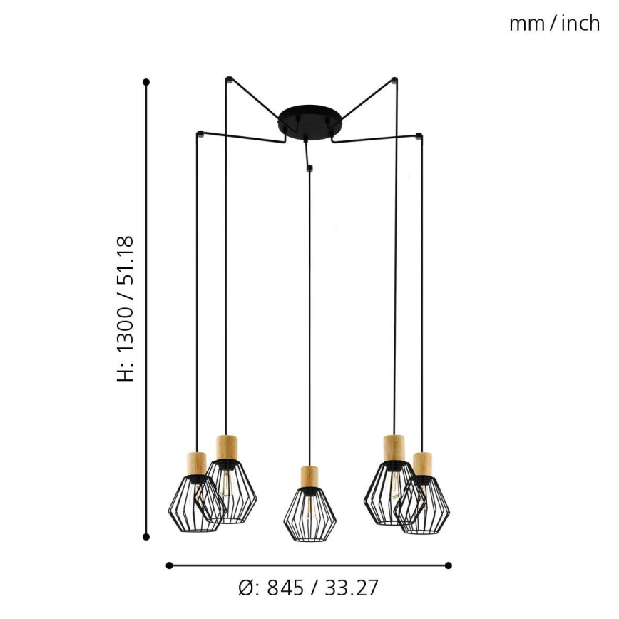 Eglo - Luster na sajli 5xE27/60W/230V pauk