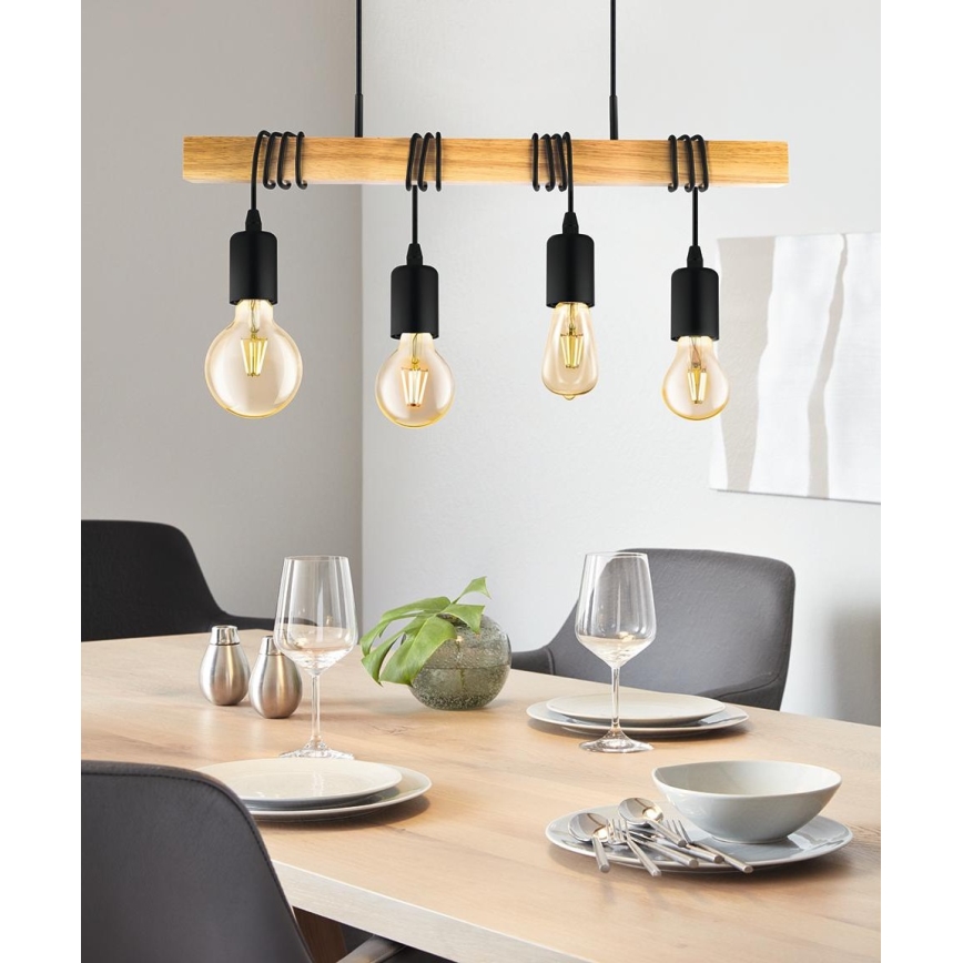 Eglo - Luster na sajli TOWNSHEND 4xE27/60W/230V - FSC sertifikovano