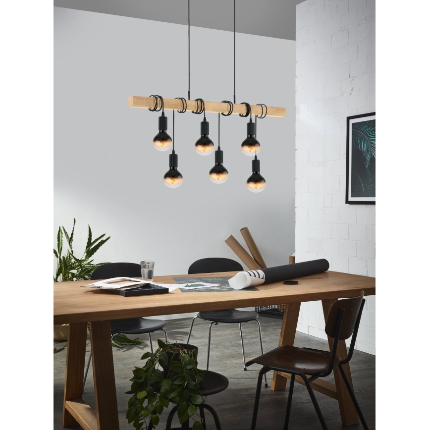 Eglo - Luster na sajli TOWNSHEND 6xE27/60W/230V - FSC sertifikovano